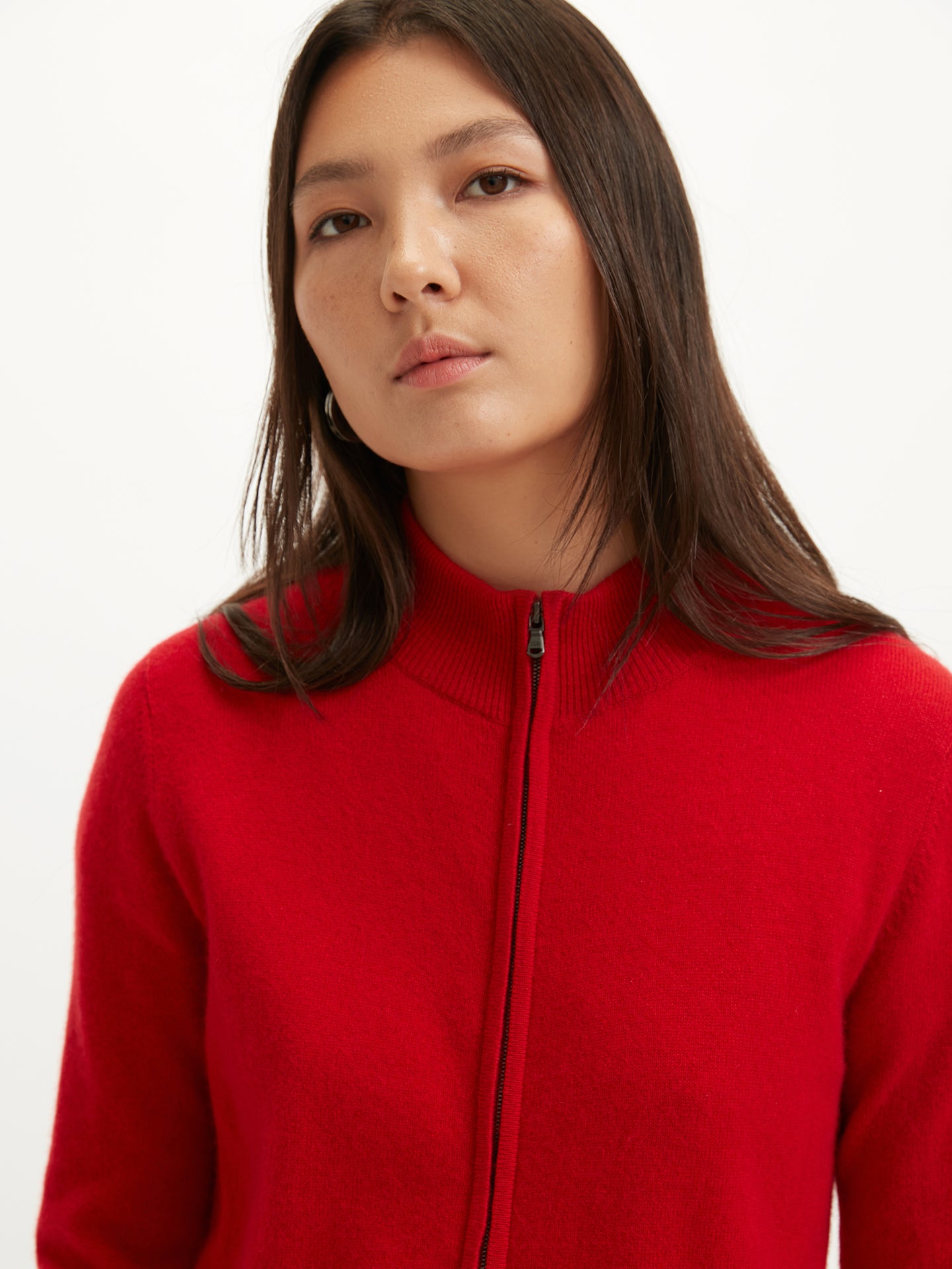 Women's Cashmere Zip Cardigan Racing Red - Gobi Cashmere