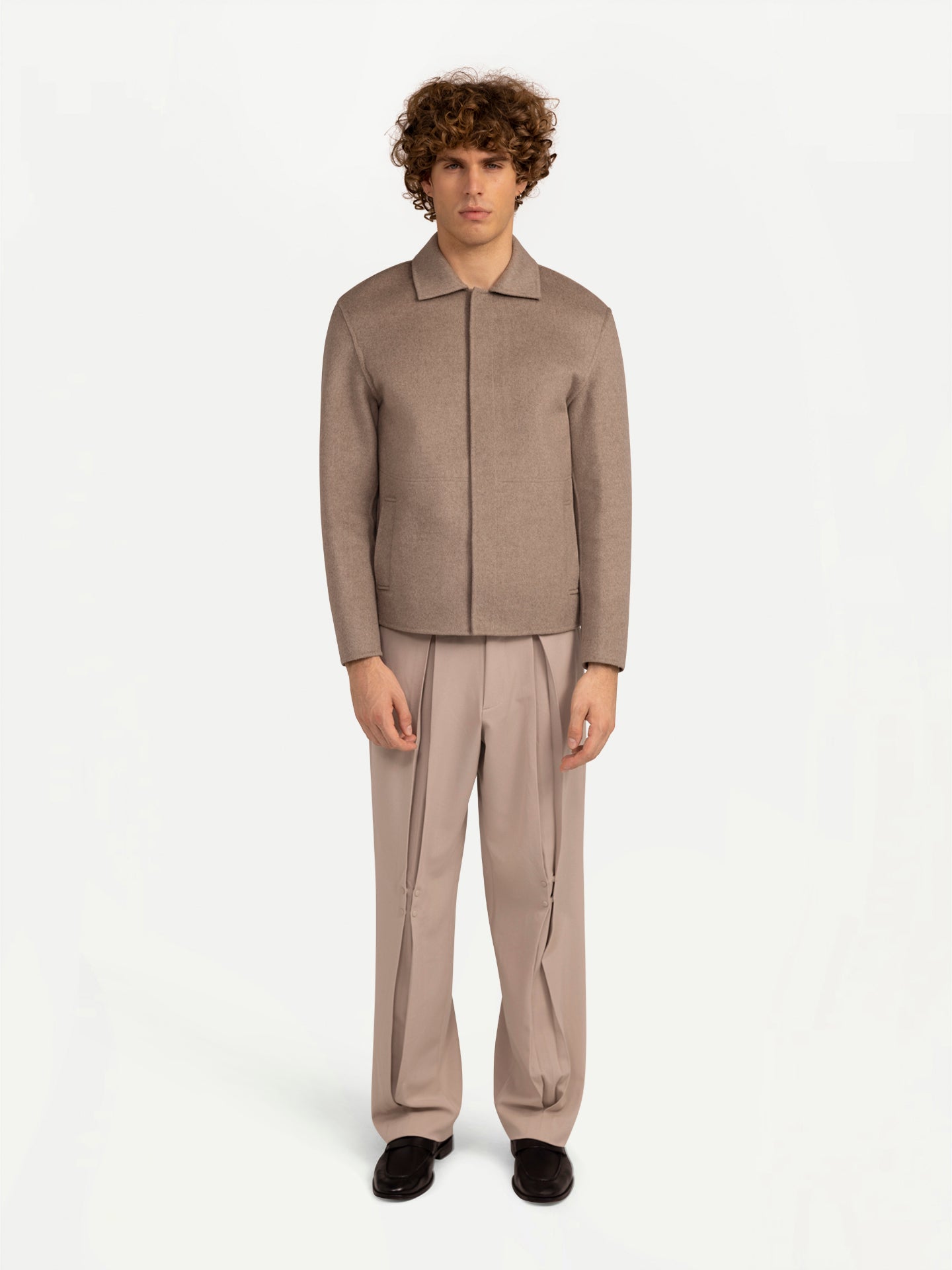Men's Push-Button Cashmere Jacket Taupe- Gobi Cashmere
