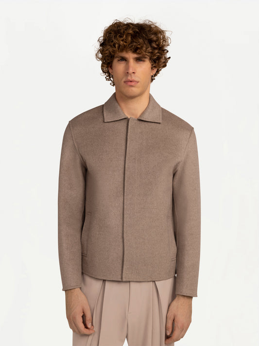 Men's Push-Button Cashmere Jacket Taupe- Gobi Cashmere