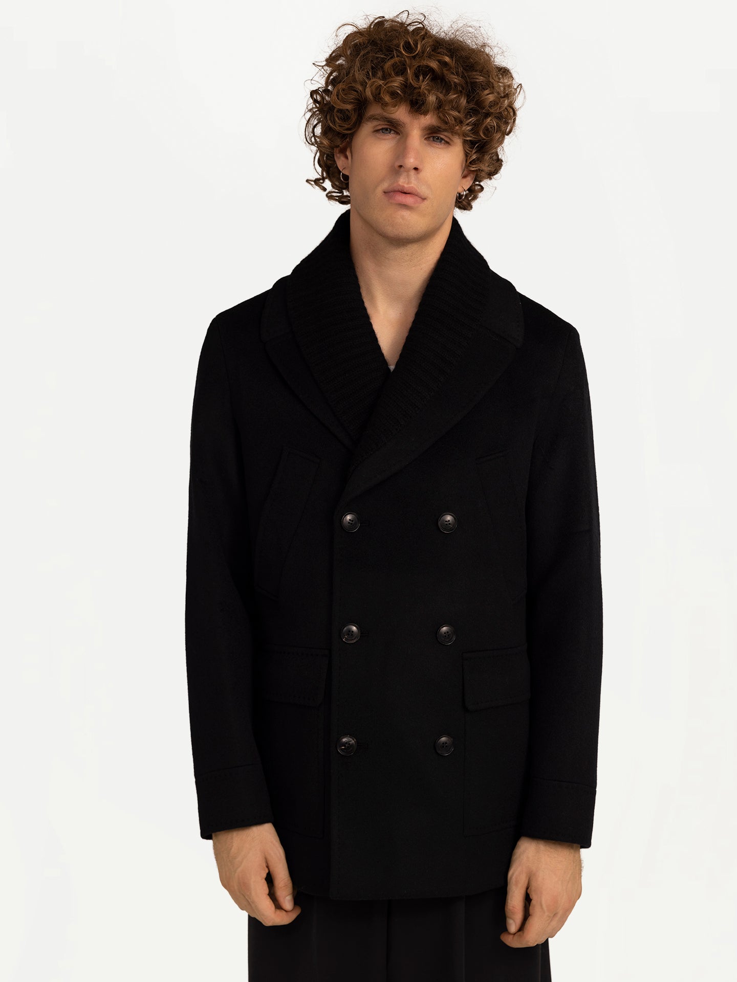 Men's Cashmere Double-Breasted Cashmere Jacket Black - Gobi Cashmere