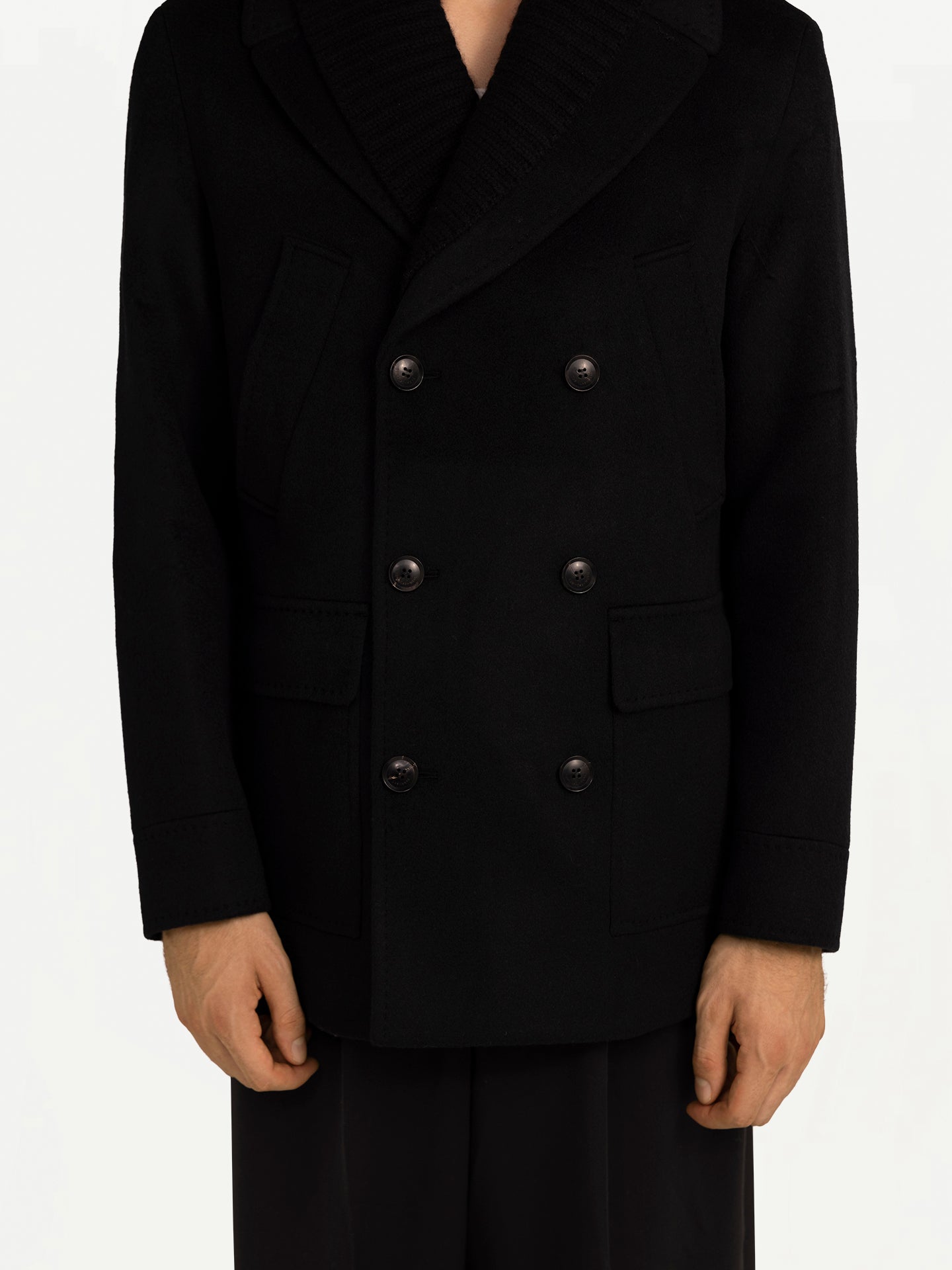 Men's Cashmere Double-Breasted Cashmere Jacket Black - Gobi Cashmere