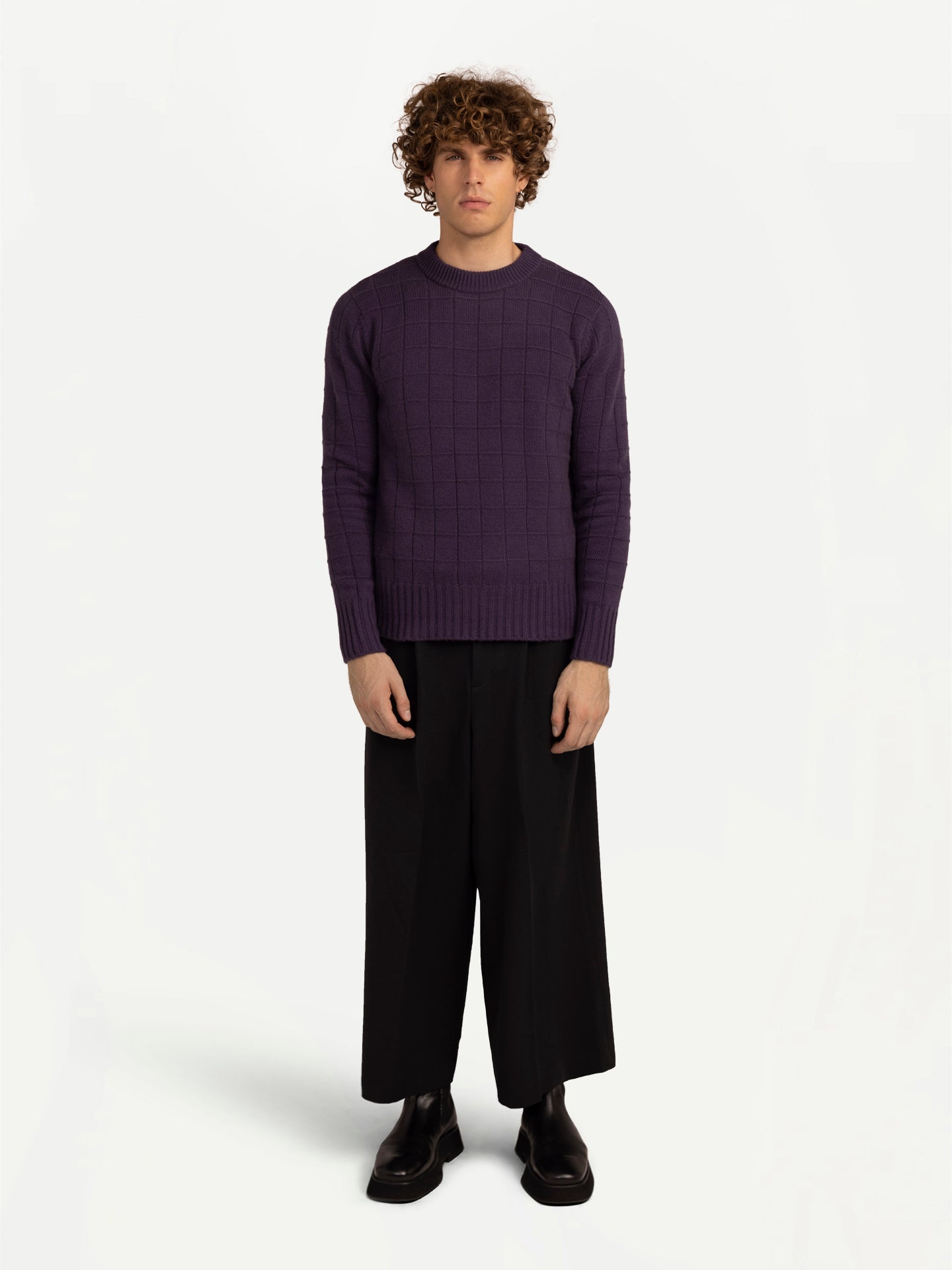 Men's Cashmere Patterned Sweater Mulled Grape - Gobi Cashmere