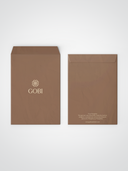 front and back view of a brown envelope with a brand logo "GOBI" on a light gray background