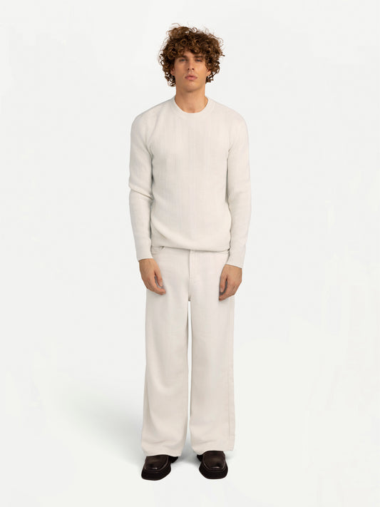 Men's Cashmere Vertical-Striped Sweater Off White - Gobi Cashmere