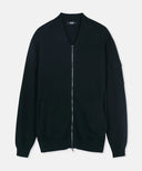 Black zip-up sweatshirt on a light gray background