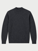 A dark charcoal gray knit crewneck sweater with ribbed collar, cuffs, and hem, displayed flat against a light gray background.