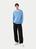 Essential V-Neck Cashmere Sweater Azure Blue - Gobi Cashmere #color_azure-blue