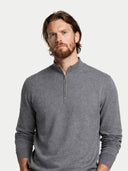 Man wearing a gray quarter-zip sweater on a light gray background #color_dim-gray
