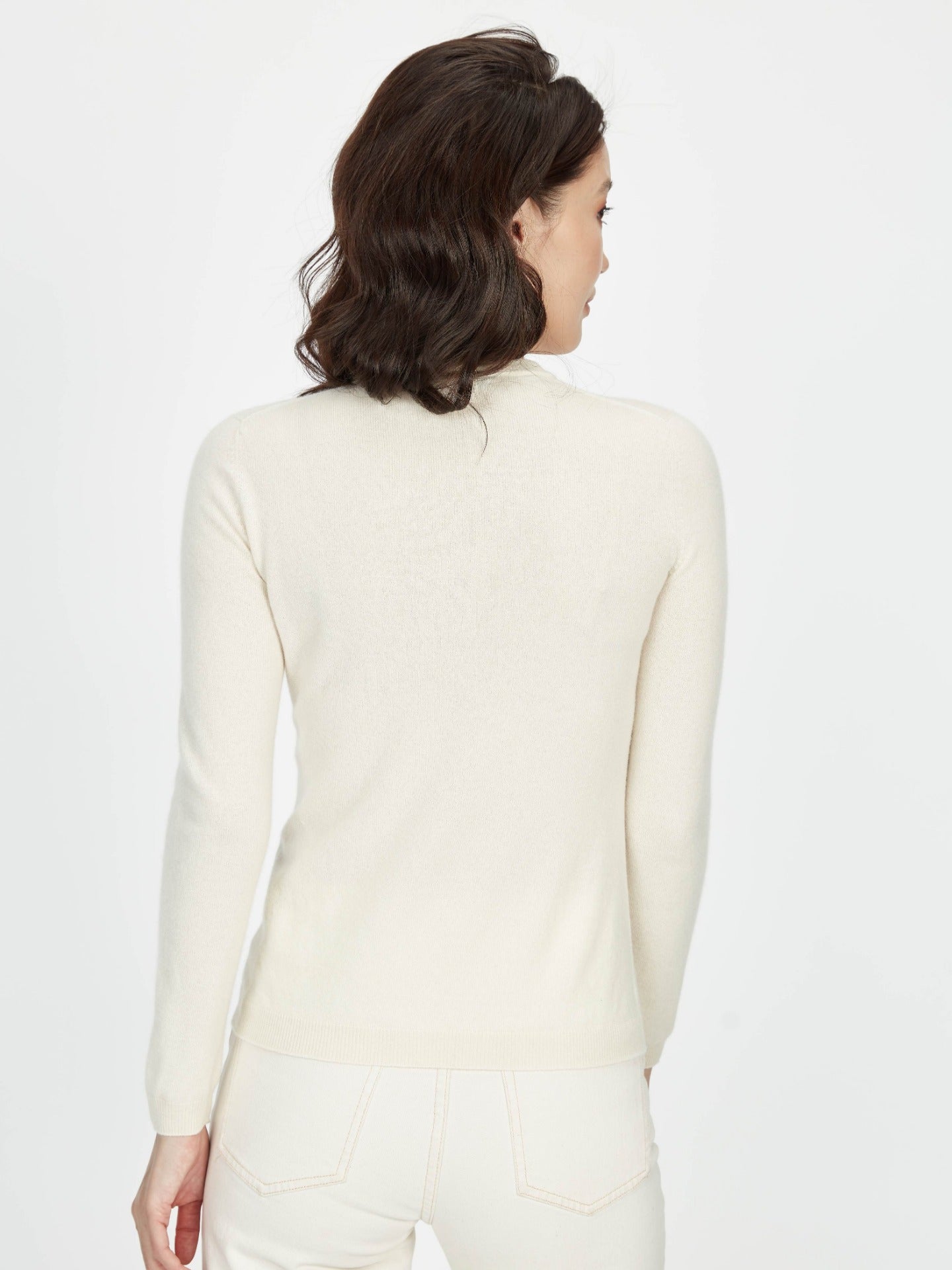 Women's Cashmere Basic Crew Neck Sweater Off White - Gobi Cashmere