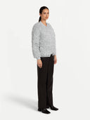 side view of a gray loop-stitch cashmere cardigan - Gobi Cashmere #color_silver-birch