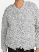close up of a gray Loop-Stitch Cashmere Cardigan Silver Birch - Gobi Cashmere #color_silver-birch
