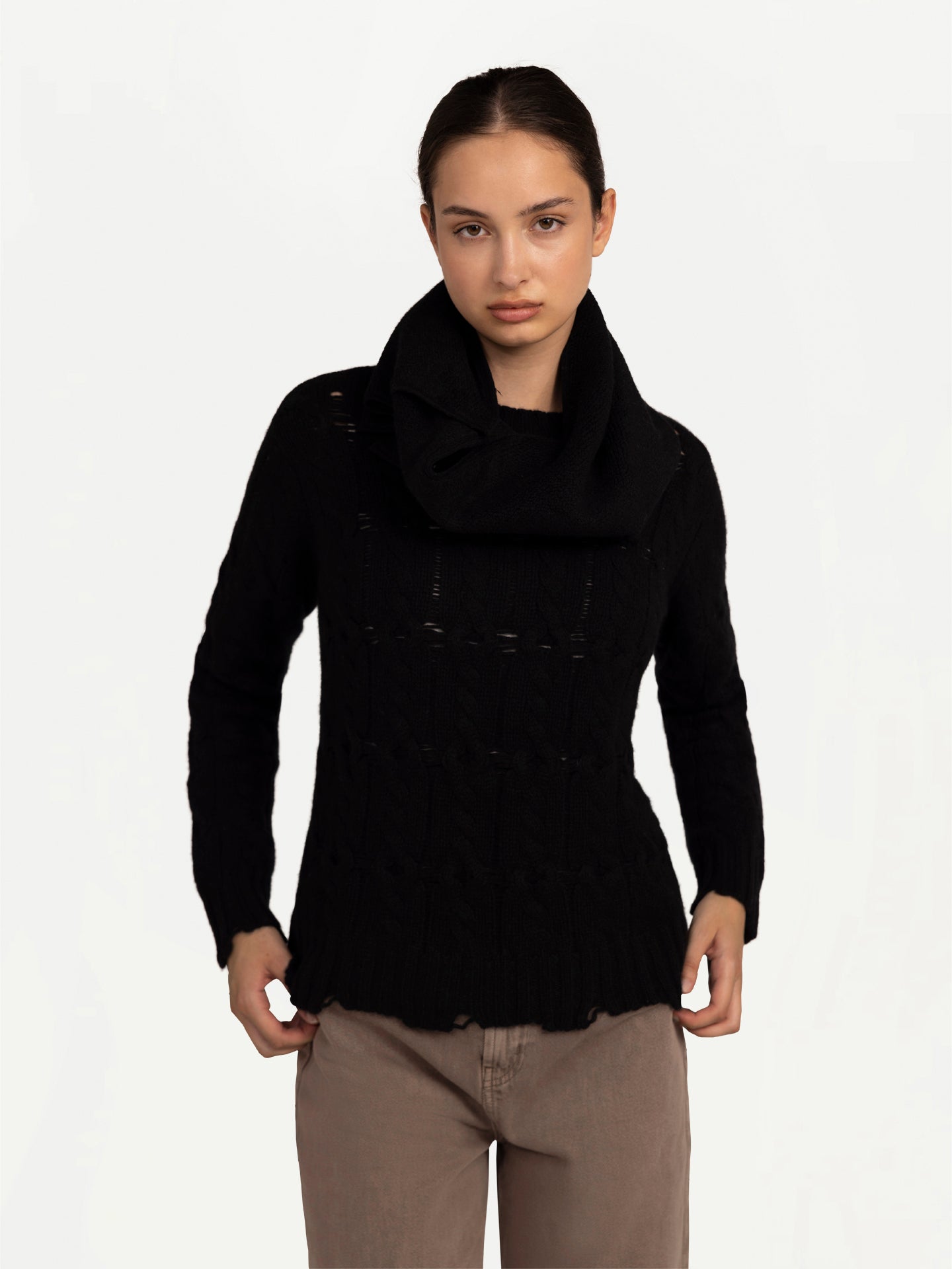 Unisex Cashmere Reversible Scarf With Buttons Black - Gobi Cashmere
