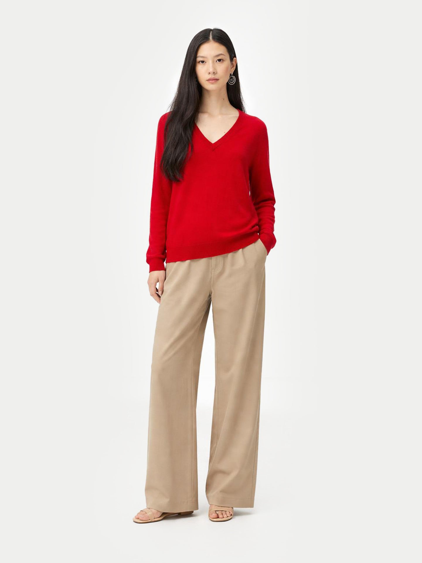Essential Cashmere V-Neck Sweater Red - Gobi Cashmere