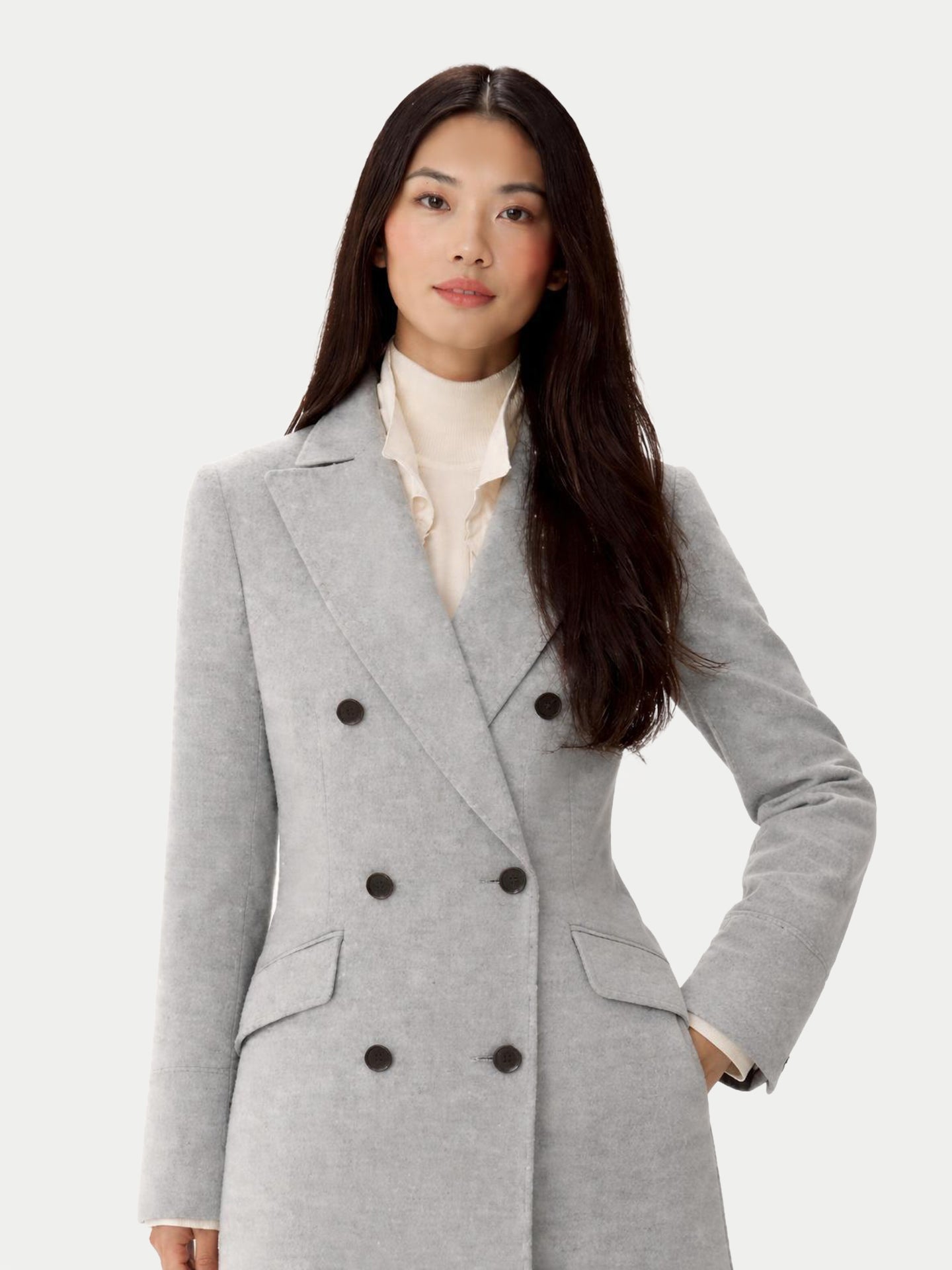 GOBI モンゴリアンカシミア ロングコート グレー Women's Cashmere Peak Lapel Long Coat in Vapor Blue | GOBI US