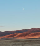 Desert landscape with a half-moon in the sky