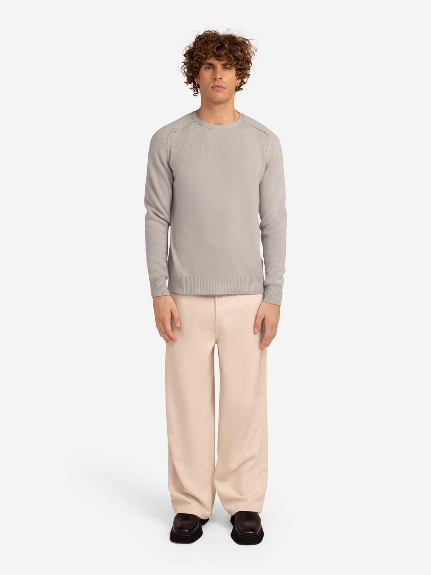 Men's Cashmere Mouliné Crew-Neck Chateau Gray - Gobi Cashmere
