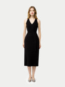 V-neck Silk Cashmere  Dress Black - Gobi Cashmere #color_black