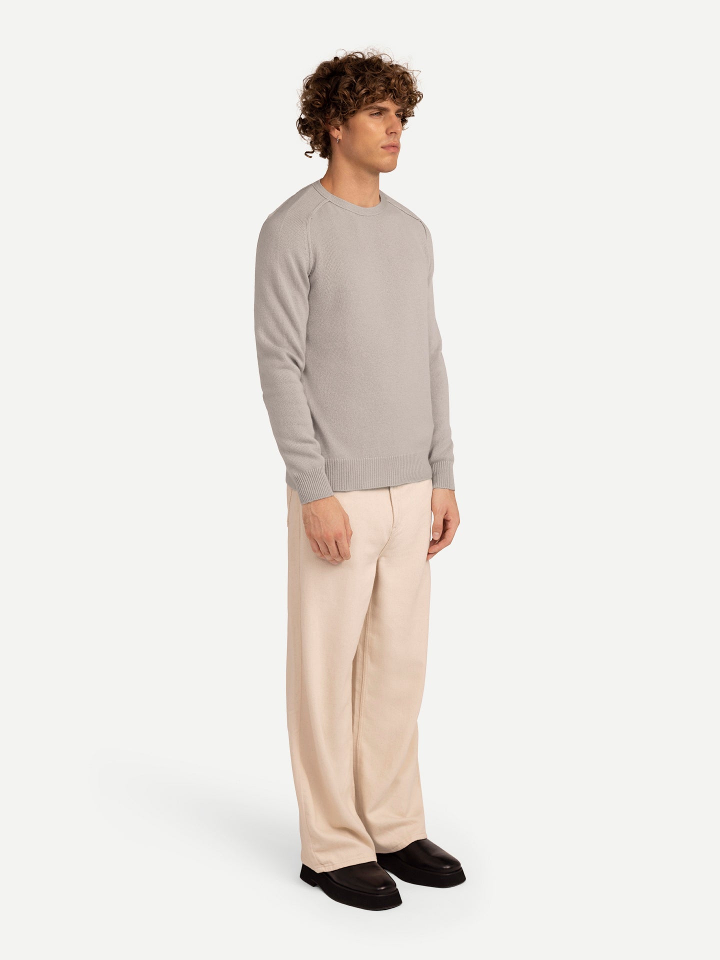 Men's Cashmere Mouliné Crew-Neck Chateau Gray - Gobi Cashmere
