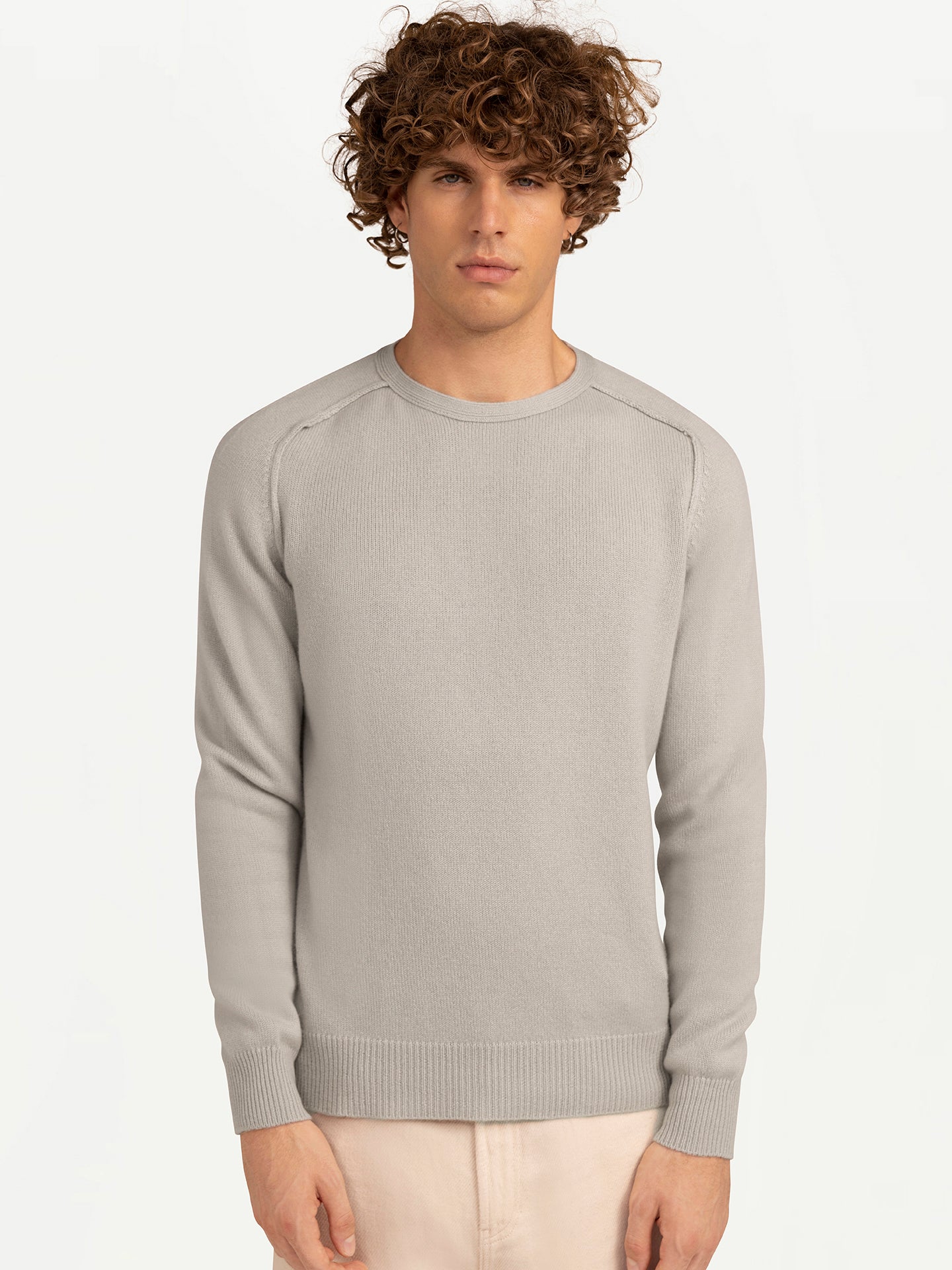 Men's Cashmere Mouliné Crew-Neck Chateau Gray - Gobi Cashmere