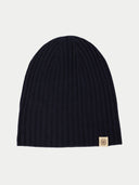 dark navy beanie with a brand logo on a light gray background  #color_navy-blazer