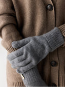 Gray gloves worn with a brown cardigan with buttons #color_dim-gray