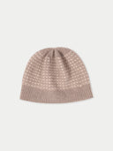 Knitted beanie hat on a light gray background #color_taupe