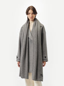 front view of wearing a gray scarf with coat  #color_dim-gray