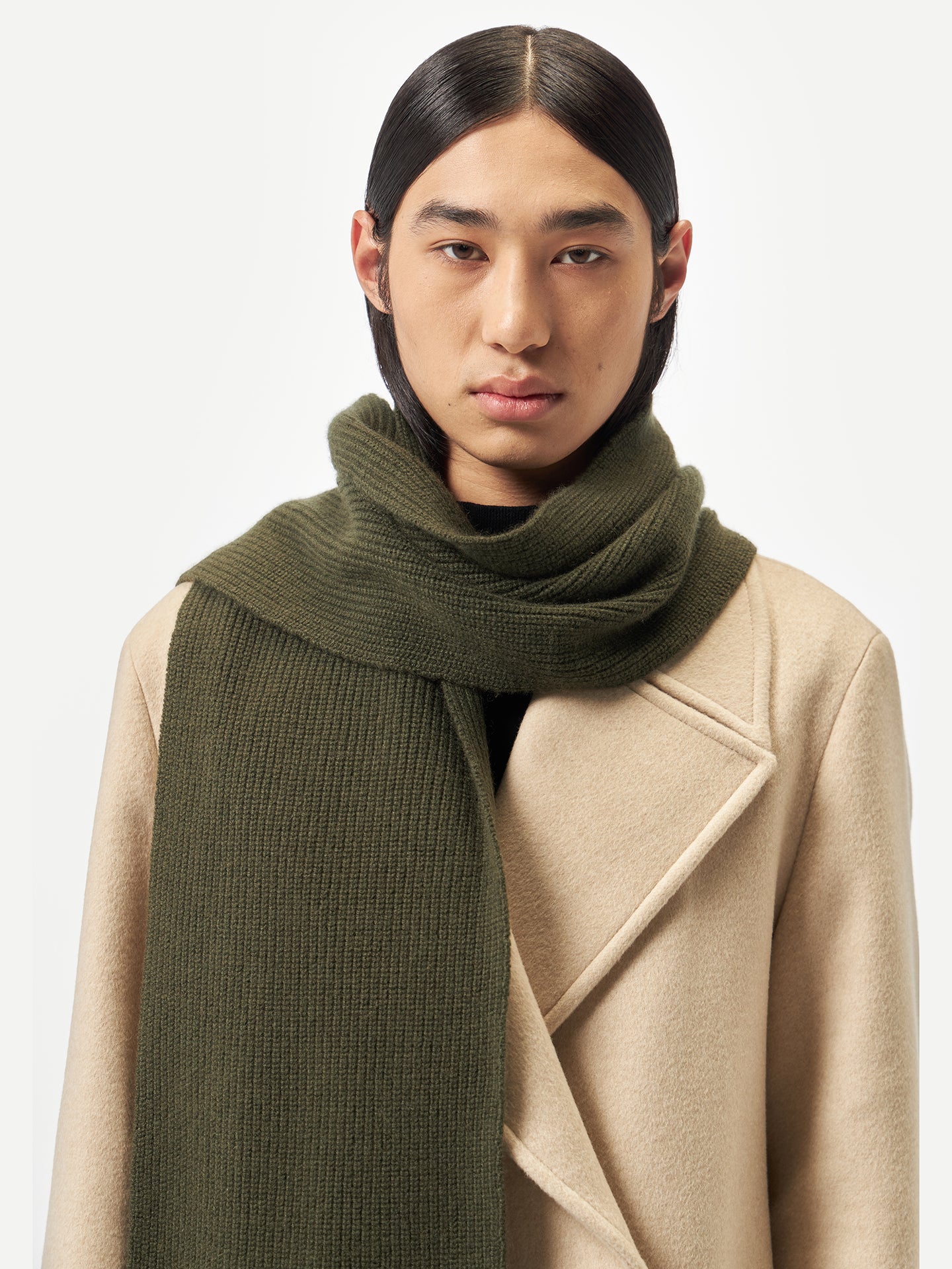 Unisex Cashmere Fishermen Knit Scarf Capulet Olive - Gobi Cashmere