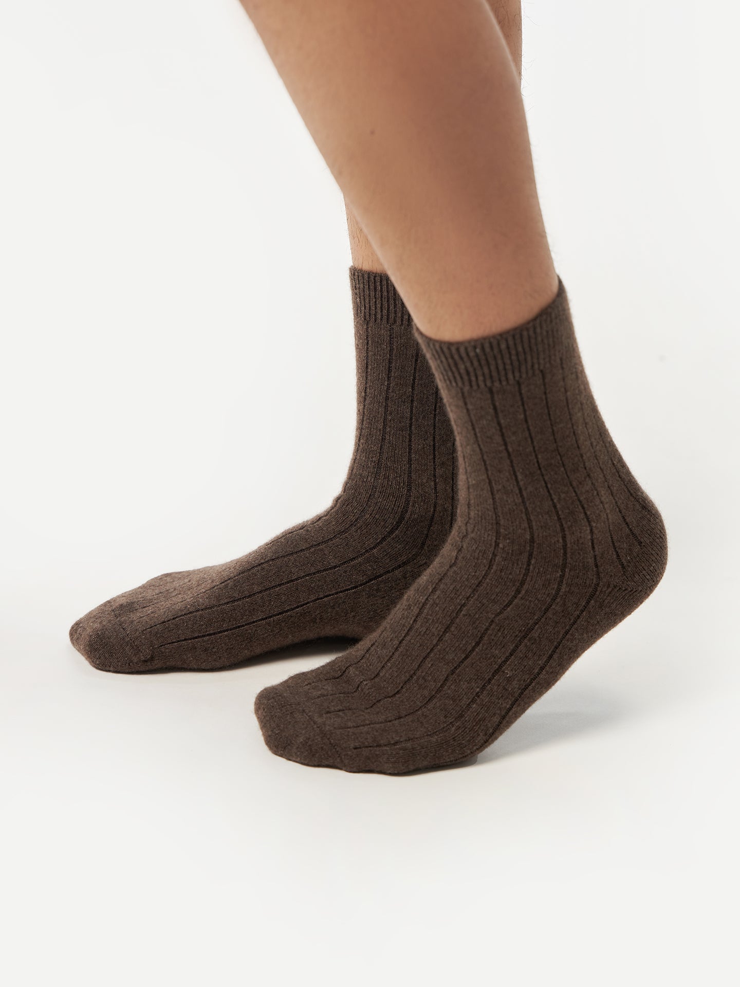 Unisex Cashmere Trim Knit Bed Socks Cocoa - Gobi Cashmere