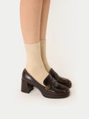 side view of beige socks with heels on a white background #color_beige