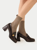 close up side view of brown socks with heels #color_taupe