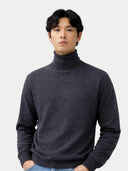 Man wearing a dark turtleneck sweater against a plain background #color_charcoal