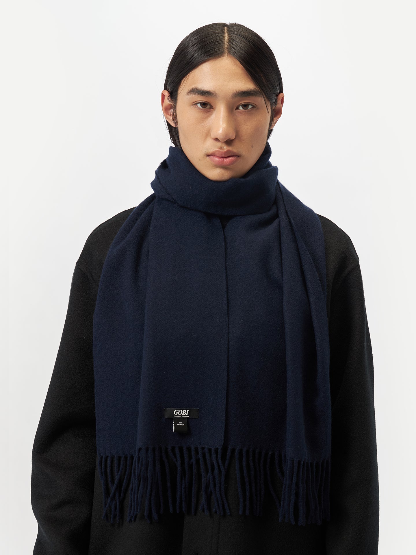 Men's Cashmere Fringe Scarf Navy - Gobi Cashmere
