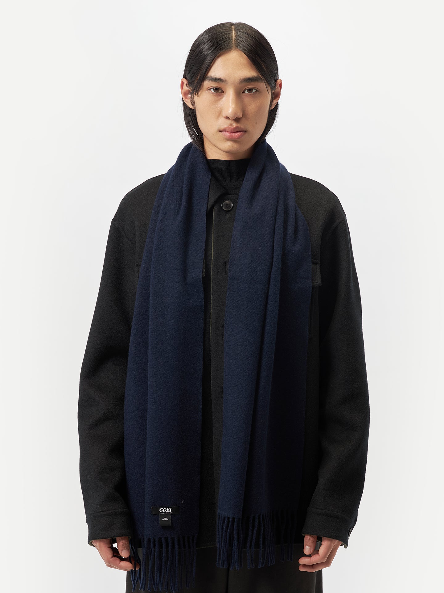 Men's Cashmere Fringe Scarf Navy - Gobi Cashmere
