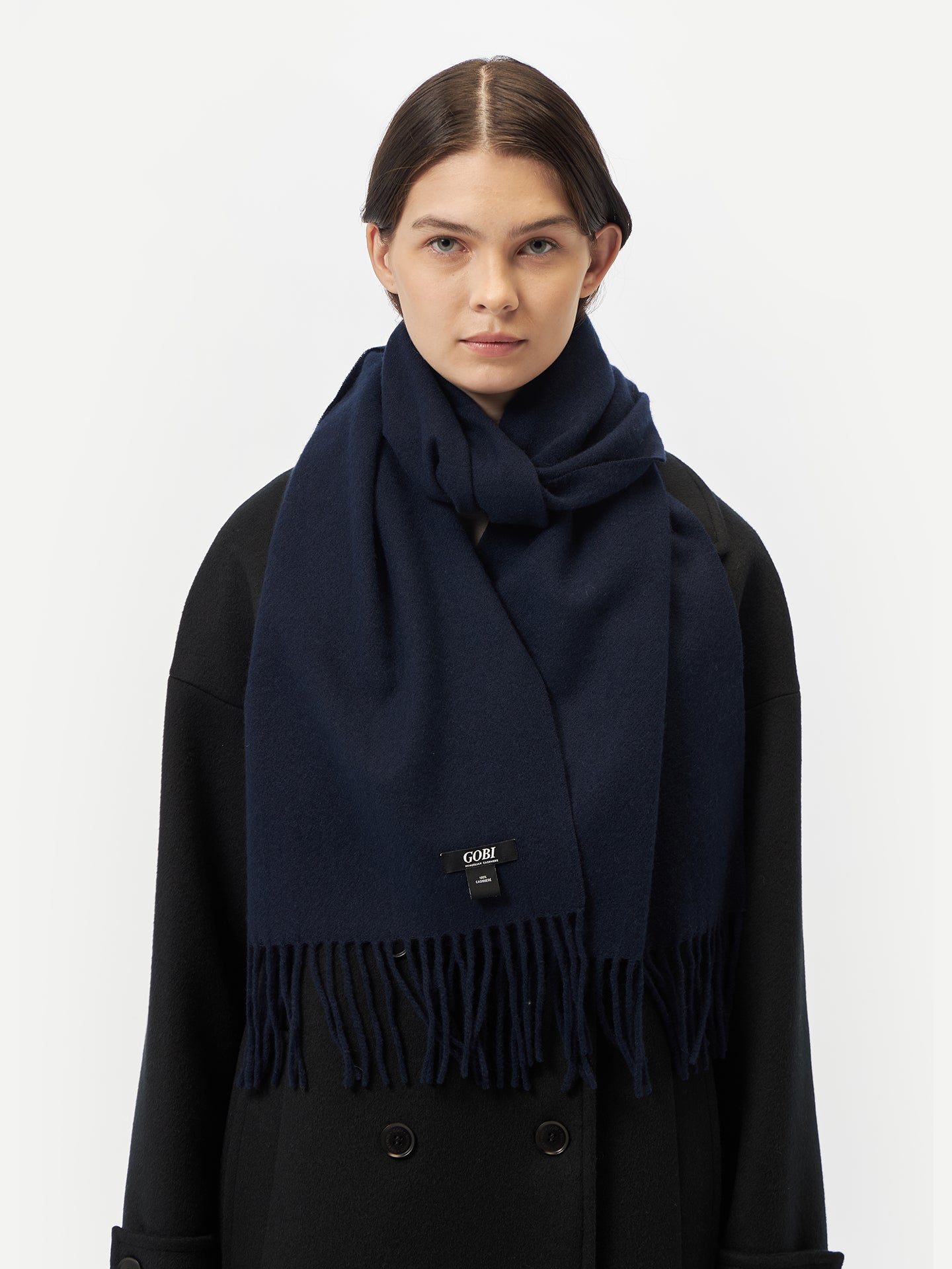 Men's Cashmere Fringe Scarf Navy - Gobi Cashmere