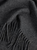 Close-up of a dark gray fabric with fringes.