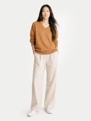 Essential Cashmere V-Neck Sweater Almond - Gobi Cashmere #color_almond