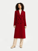 front view of a woman wearing a red coat on a white background #color_bordeaux