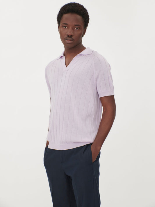 Men's Silk Cashmere Polo Shirt Orchid Tint - Gobi Cashmere