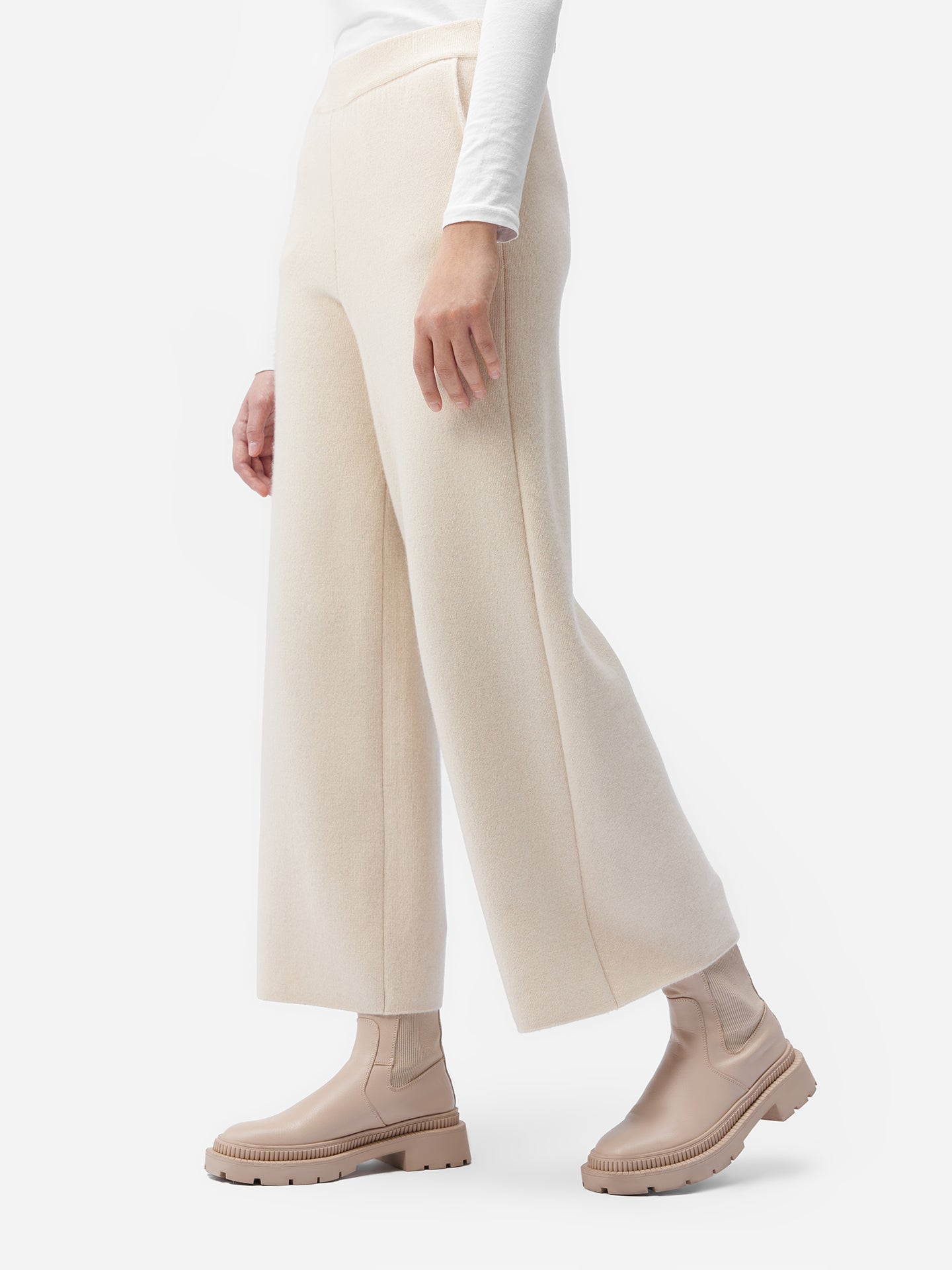 Women's Cashmere Wide-Leg Pants Off White - Gobi Cashmere
