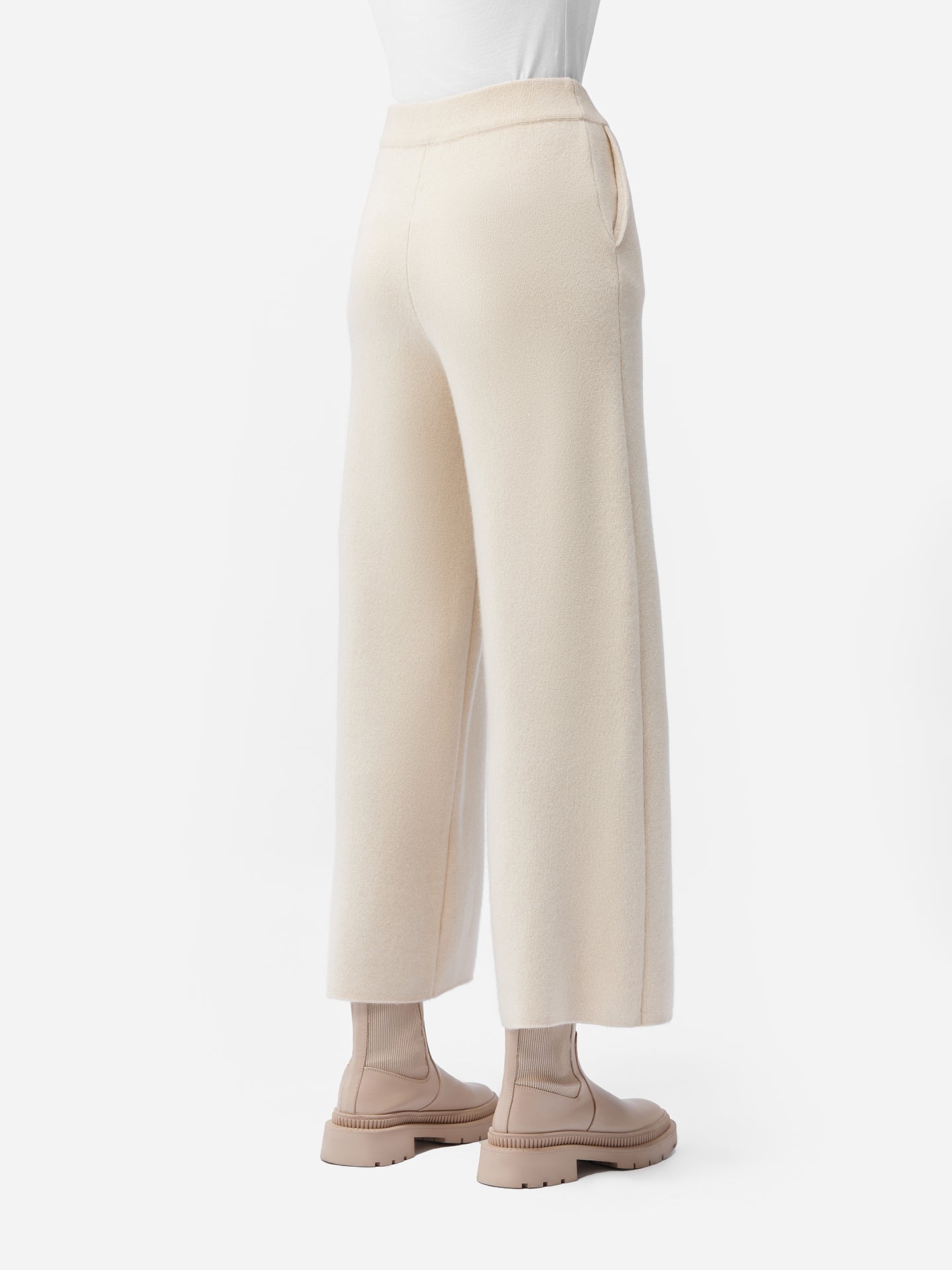 Women's Cashmere Wide-Leg Pants Off White - Gobi Cashmere