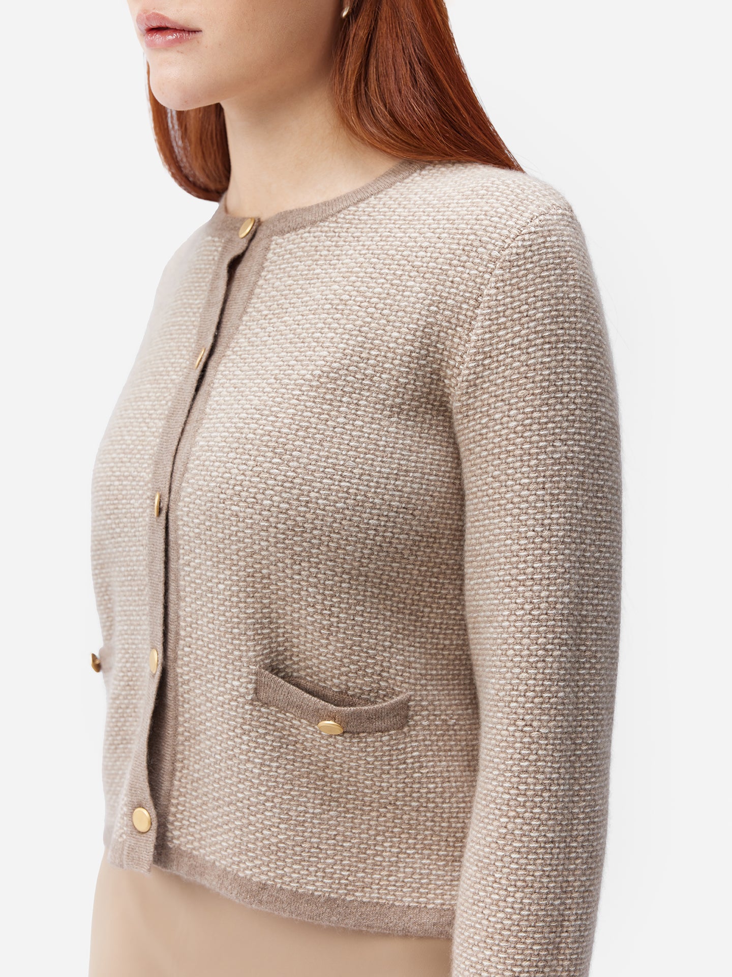 Organic Color Cashmere Jacquard Cardigan