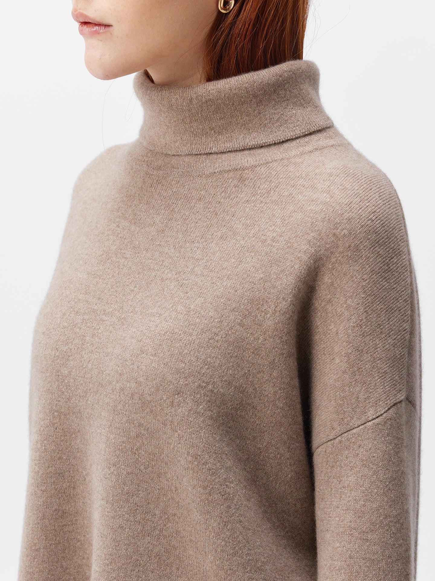 Women's Cashmere Roll-Neck Sweater Taupe - Gobi Cashmere