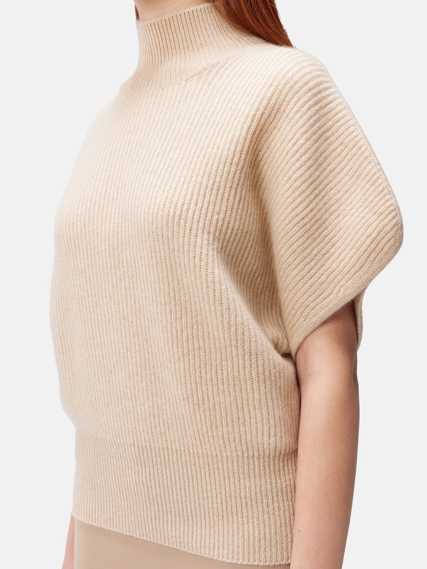 Women's Cashmere Short-Sleeve Turtleneck Beige - Gobi Cashmere