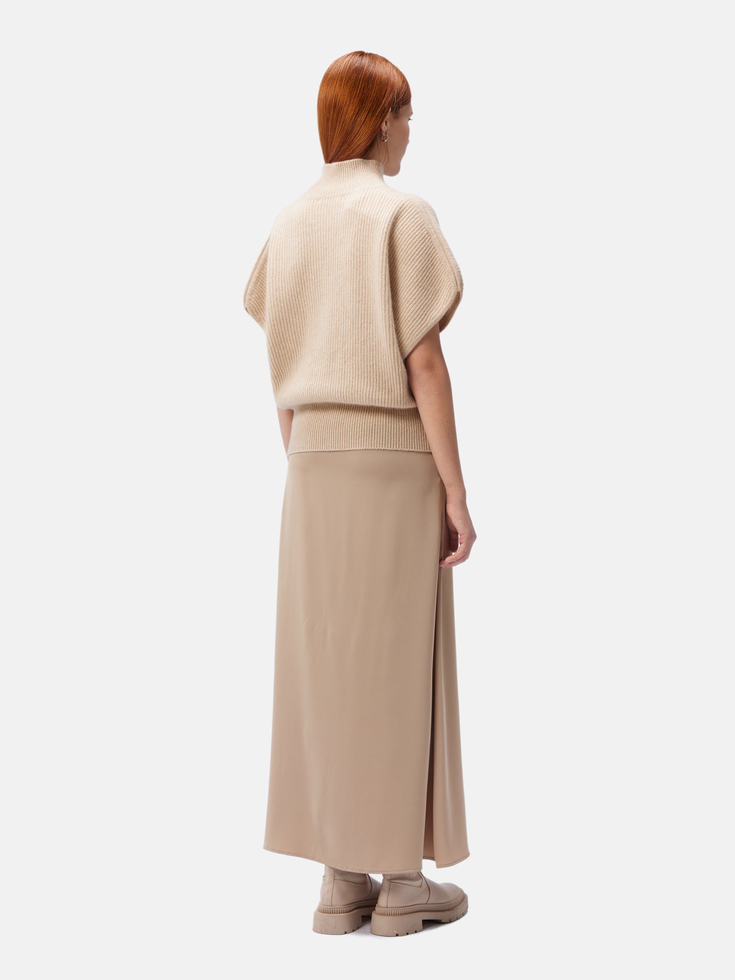Women's Cashmere Short-Sleeve Turtleneck Beige - Gobi Cashmere