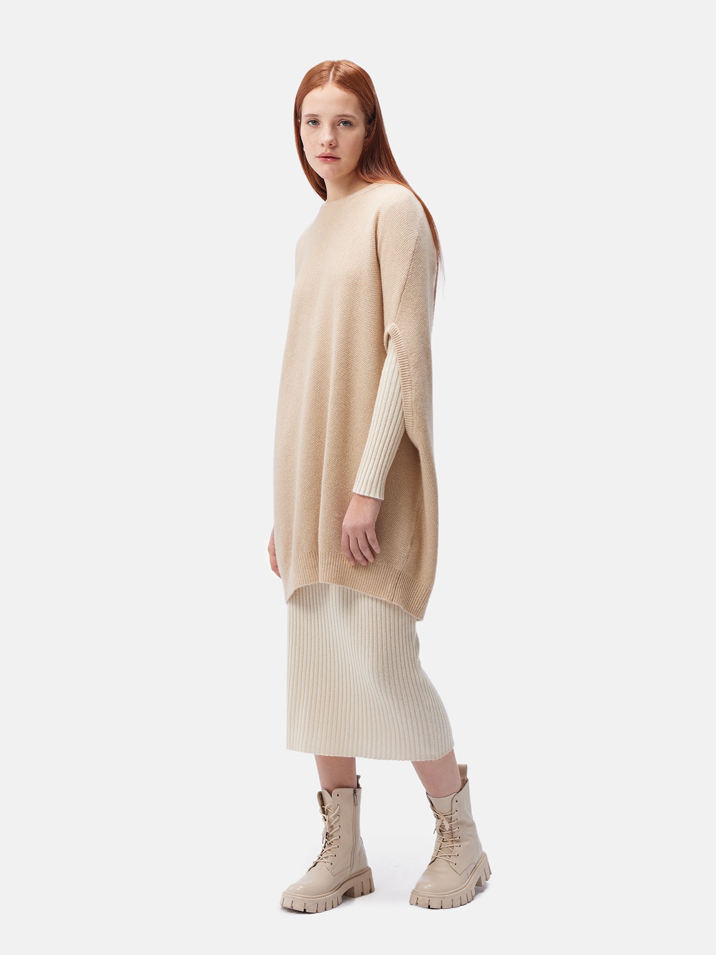 Women's Cashmere Cocoon Sweater Beige - Gobi Cashmere