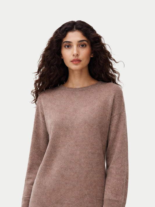 Organic Color C-Neck Knit Dress Taupe - Gobi Cashmere #color_taupe