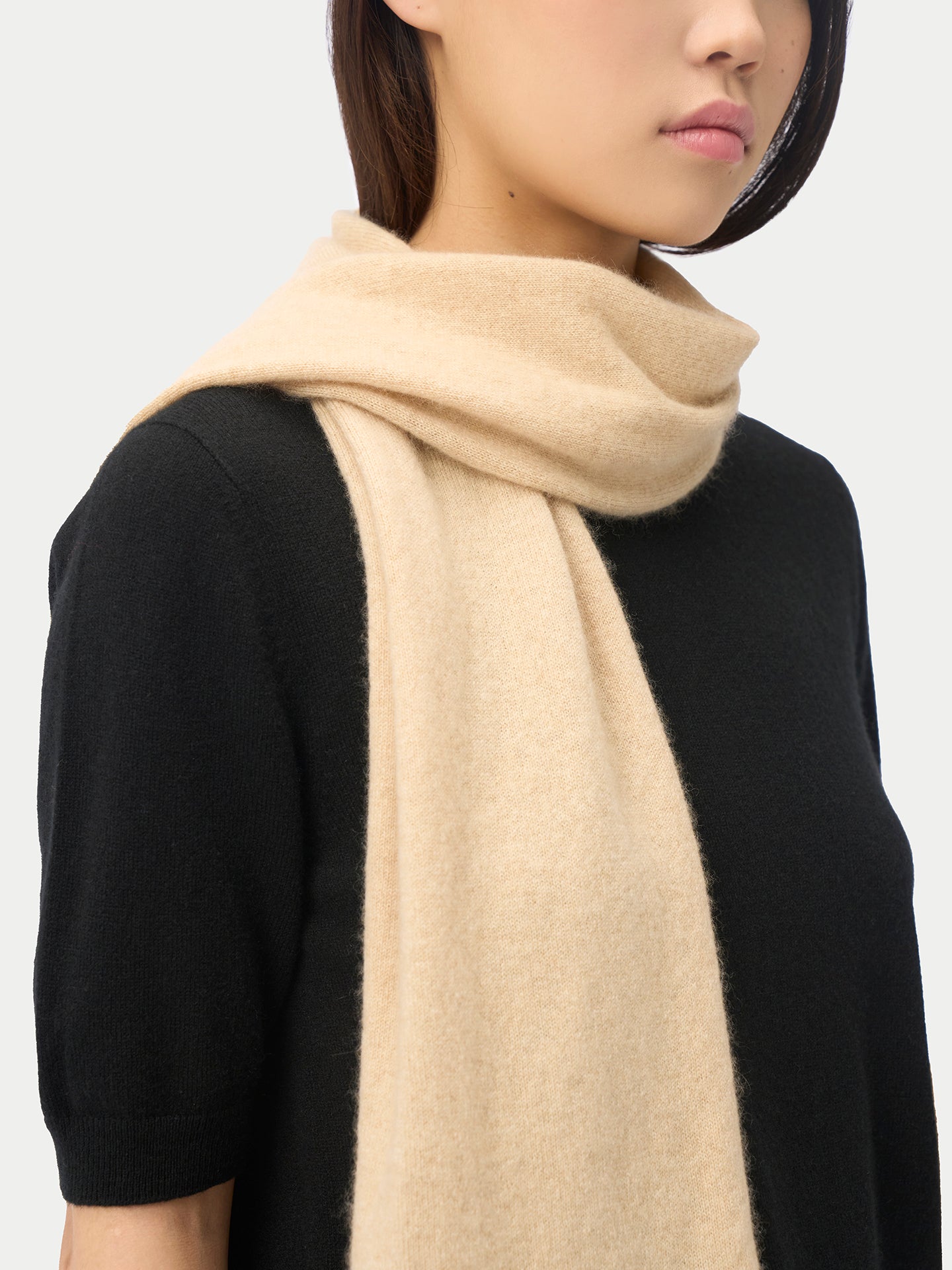 Unisex Organic Cashmere Jersey Knit Scarf Beige - Gobi Cashmere 