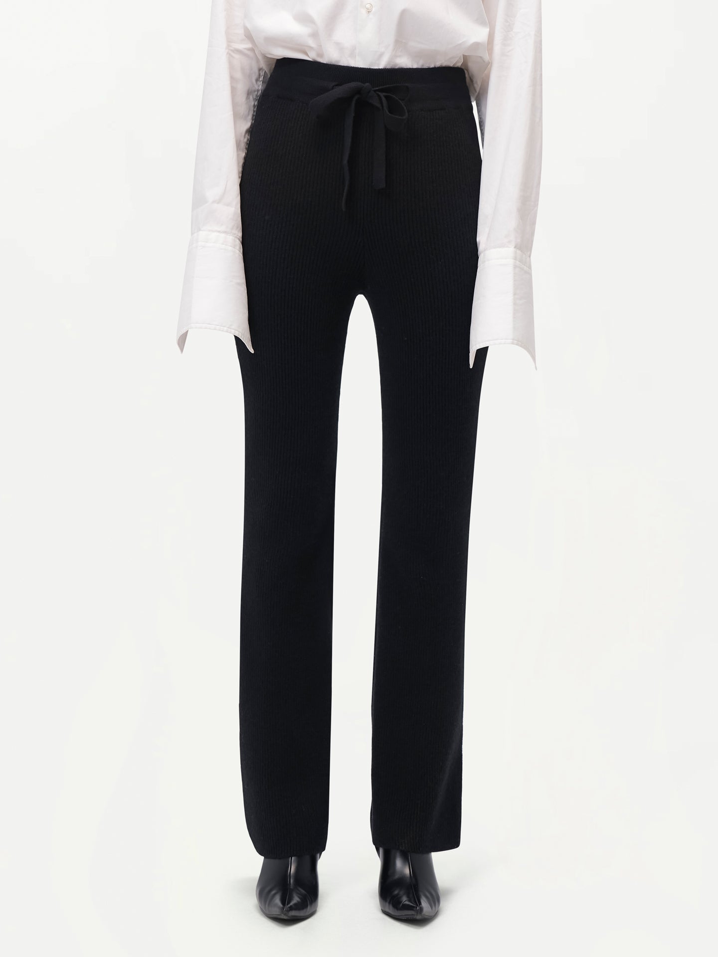 Women's Cashmere Ribbed-Knit Pants Black - Gobi Cashmere