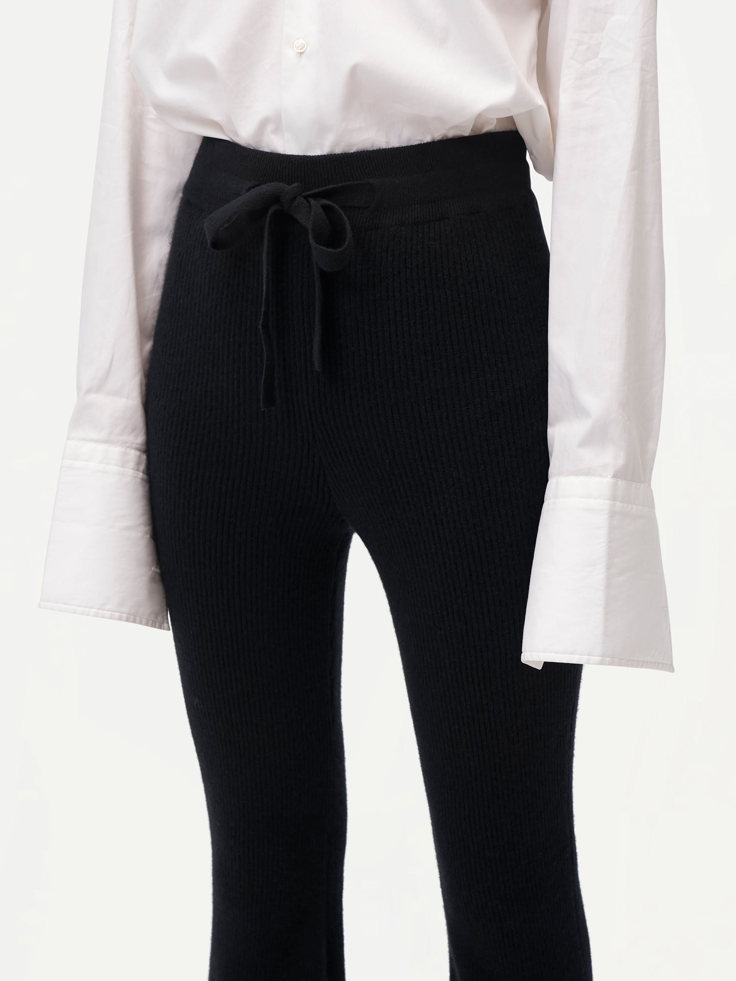 Women's Cashmere Ribbed-Knit Pants Black - Gobi Cashmere